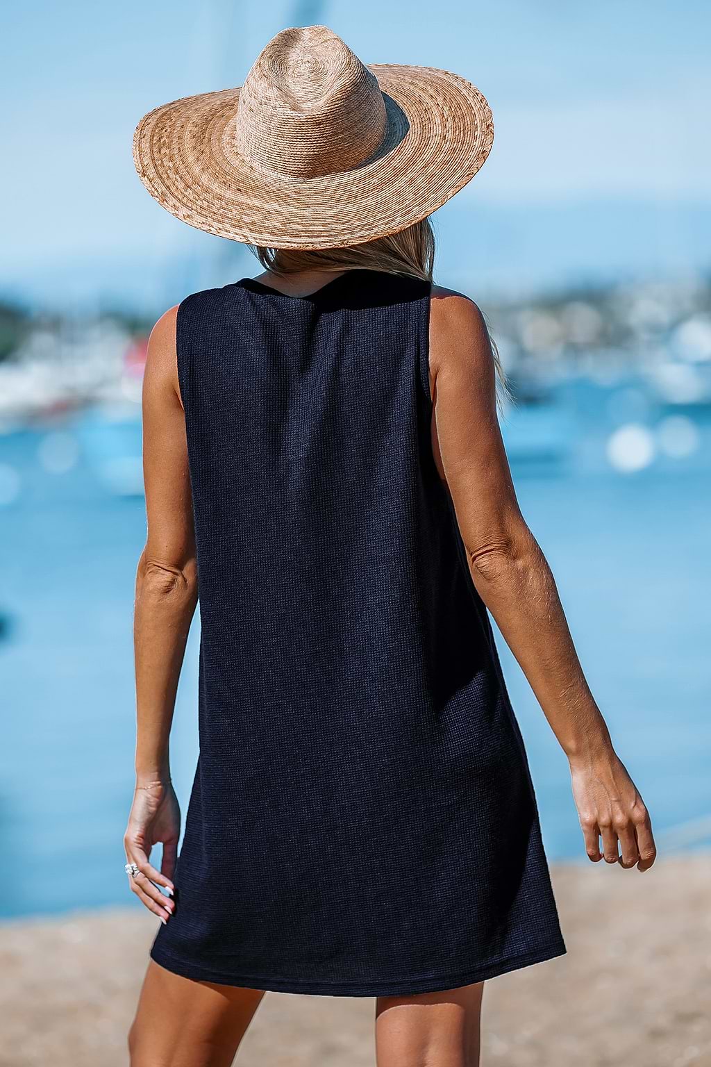 Navy Sleeveless V-Neck Jersey Mini Dress