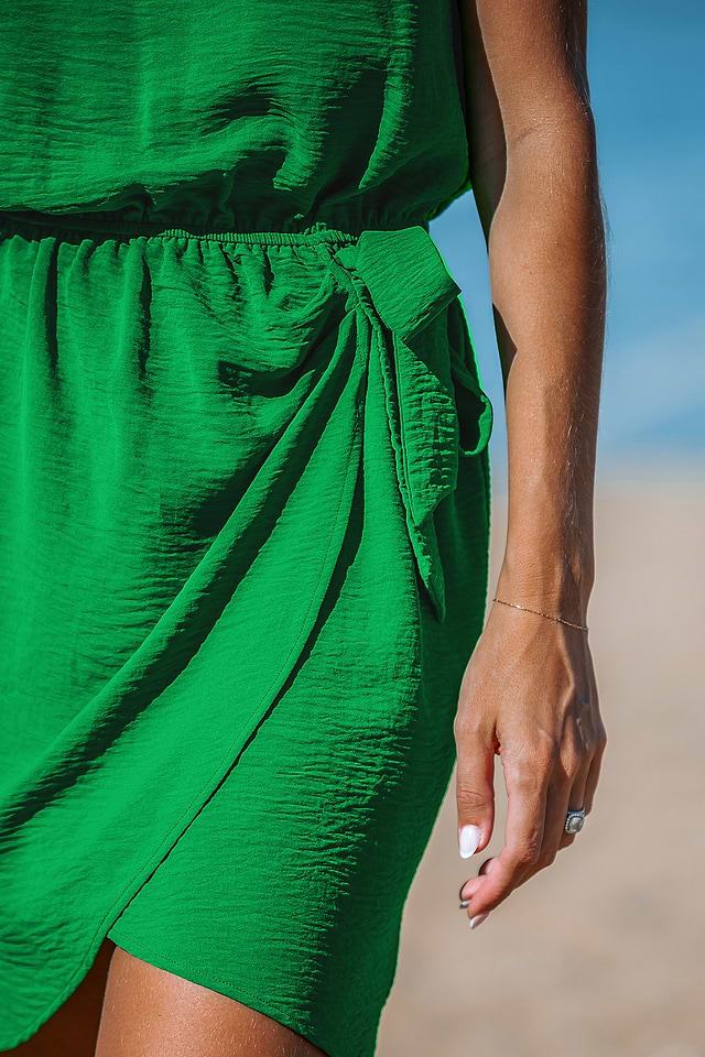 Emerald Green Sash Mini Dress