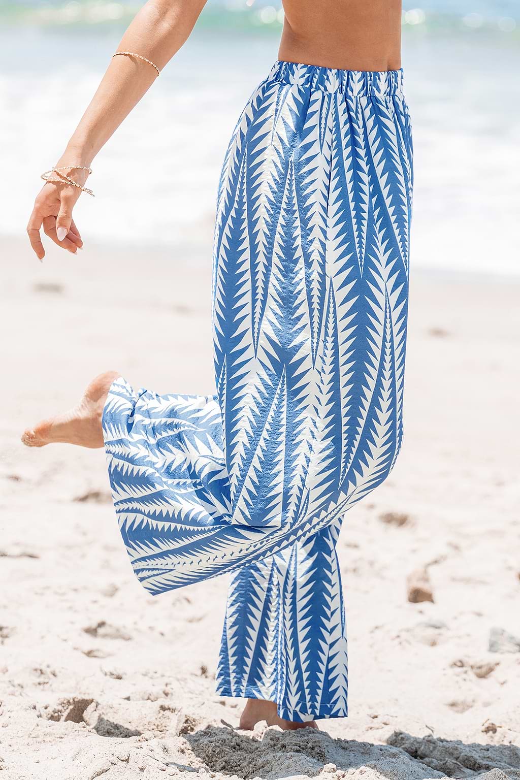 Pantalon palazzo à imprimé géométrique