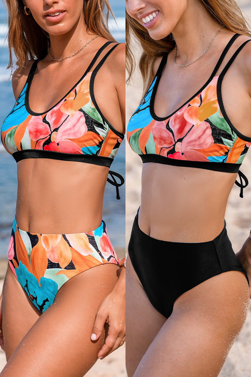 Modern Garden Lace-Up Bikini Top & Reversible Bottoms Set