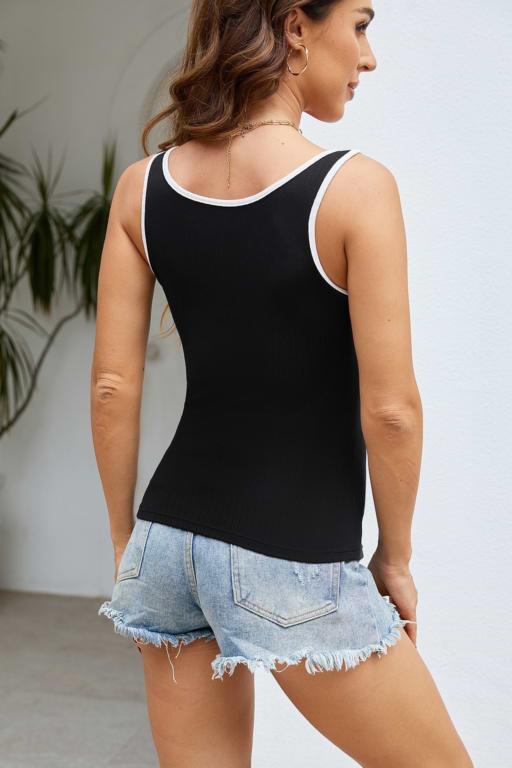 Henley-tanktop van zwarte jersey