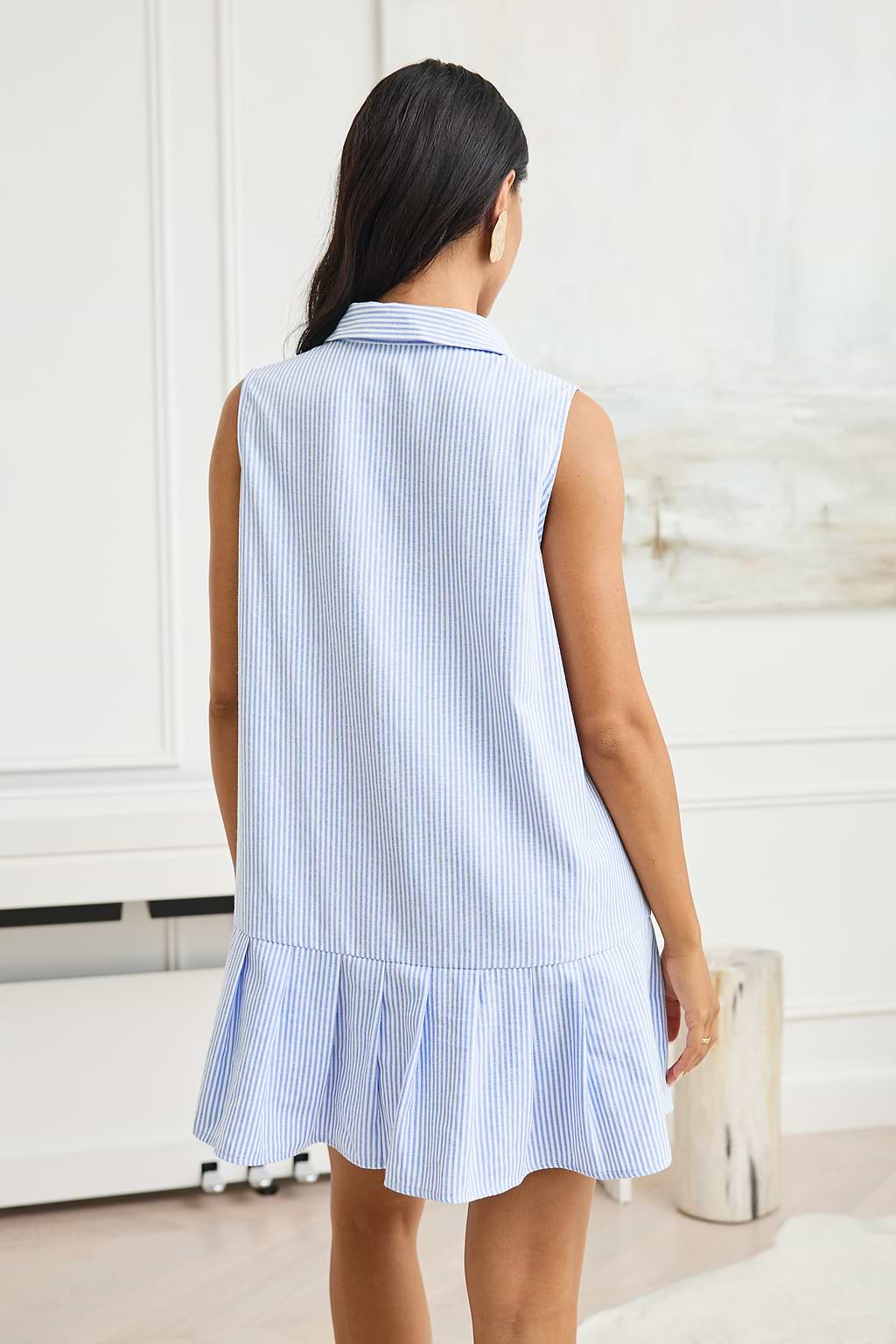 Pinstriped Ruffled Mini Dress