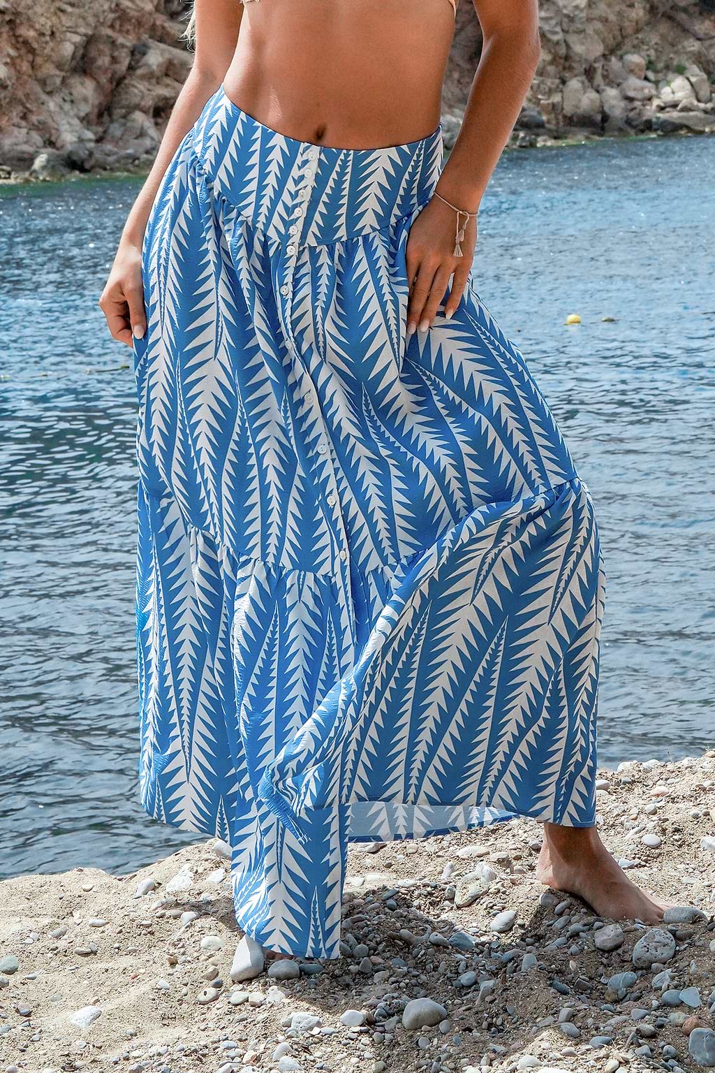 GEO Print Front-Button Maxi Skirt