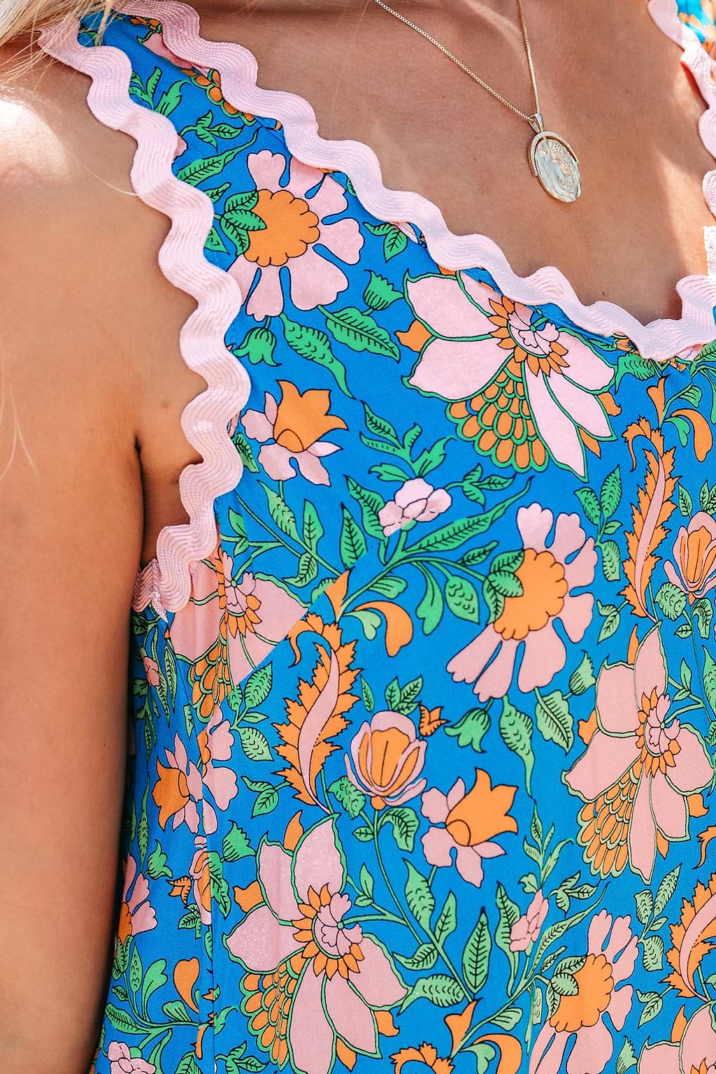Floral Print Lace Trim Mini Dress