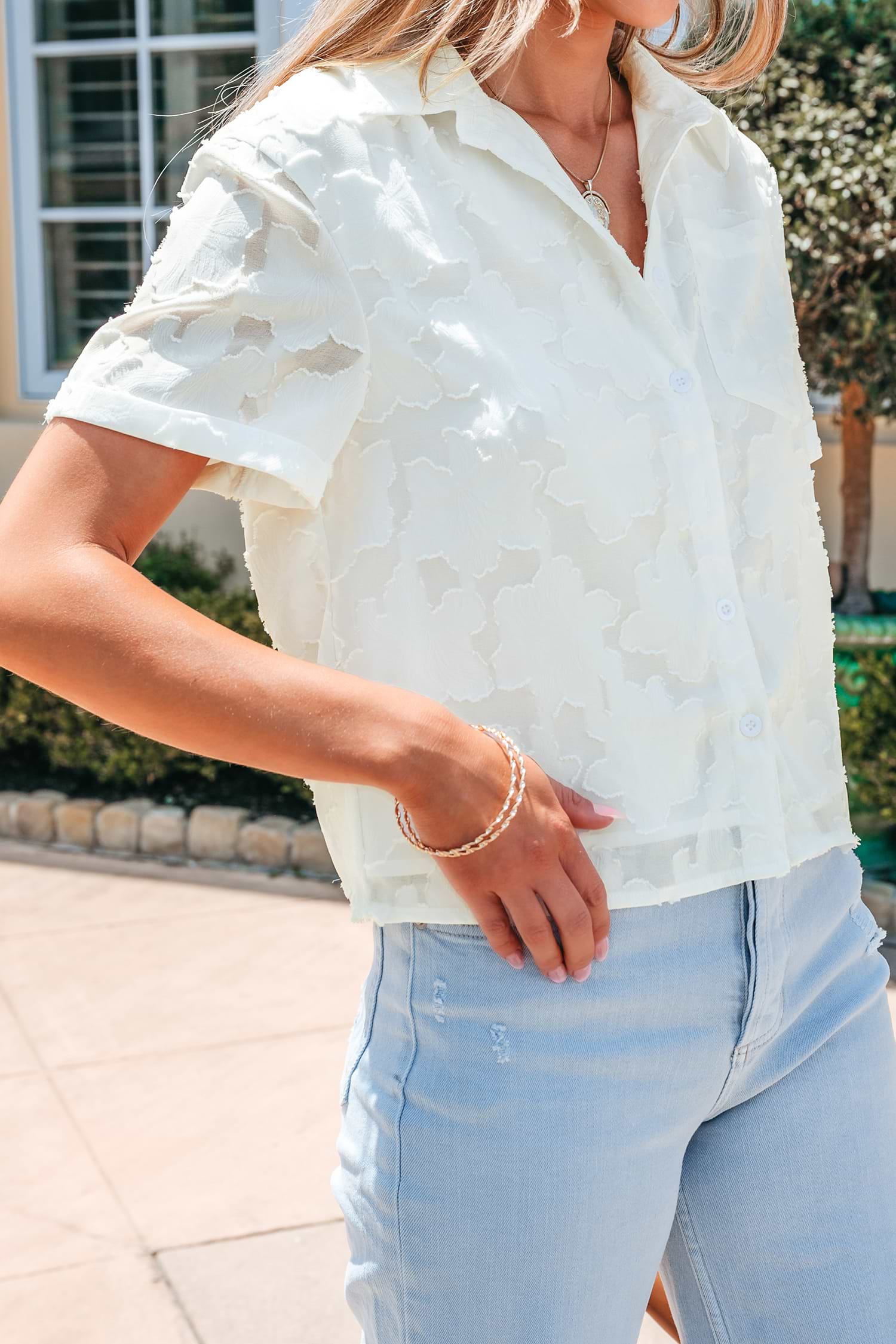 その他 user_6603c1cf Floral Jacquard Short Sleeve Shirt