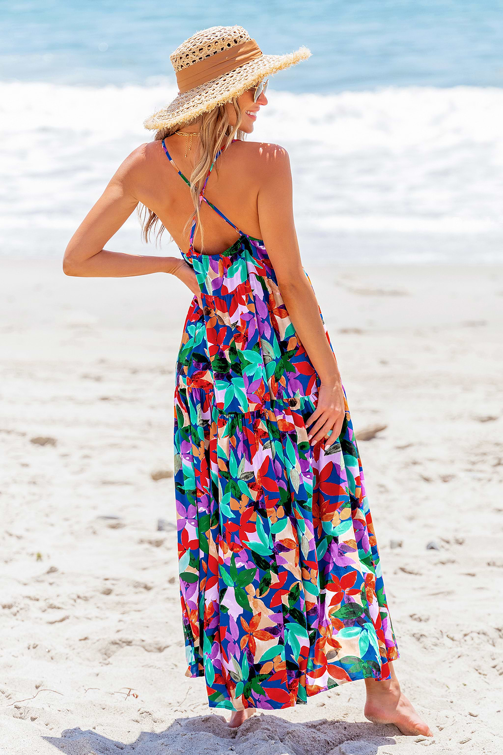 Tropisches ärmelloses Maxikleid mit Schlüsselloch