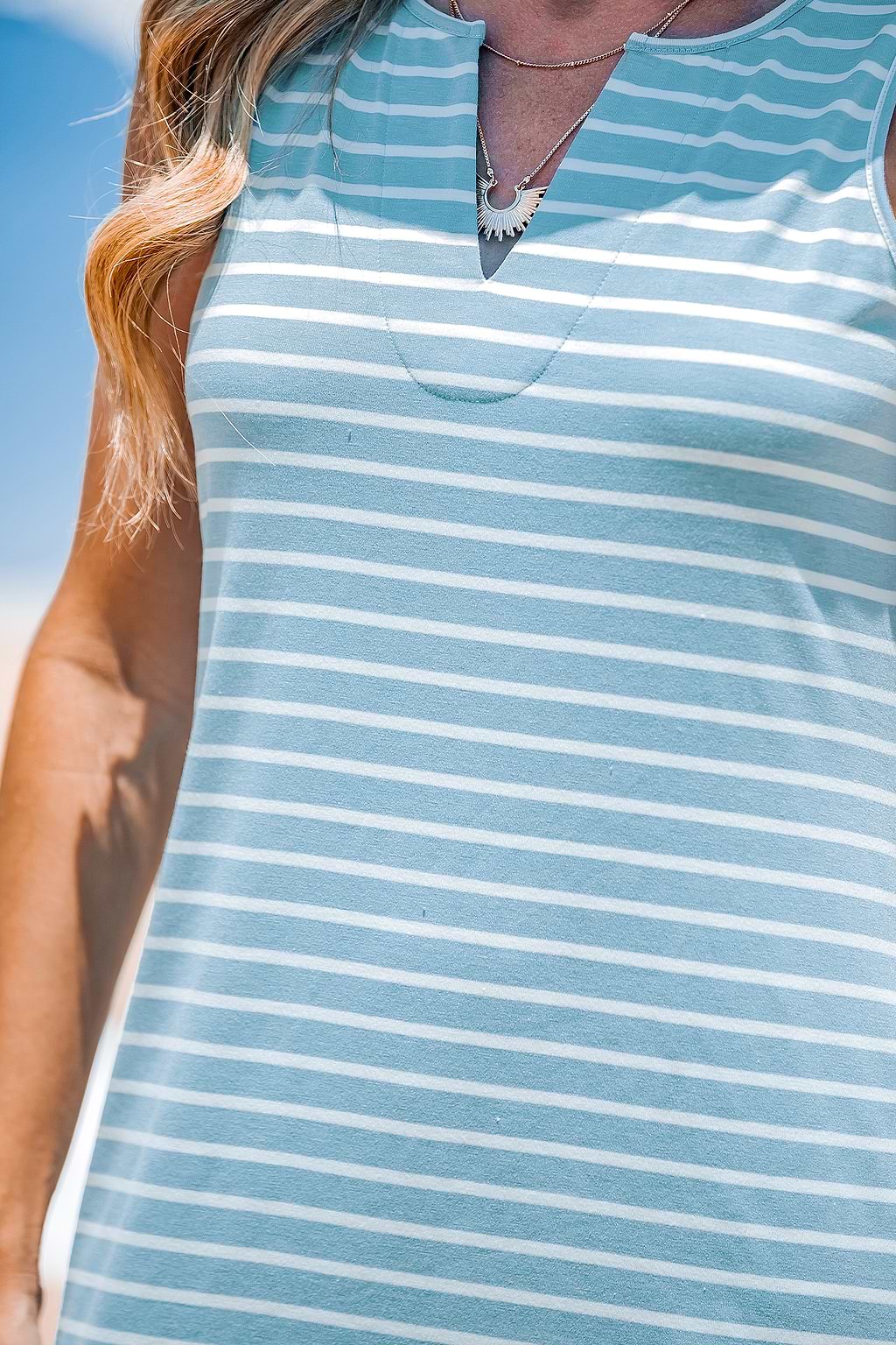 Blue Striped Sleeveless Midi Dress
