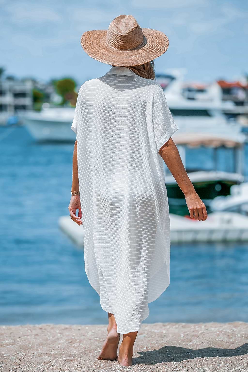 White Collared Front Button Maxi Cover-Up