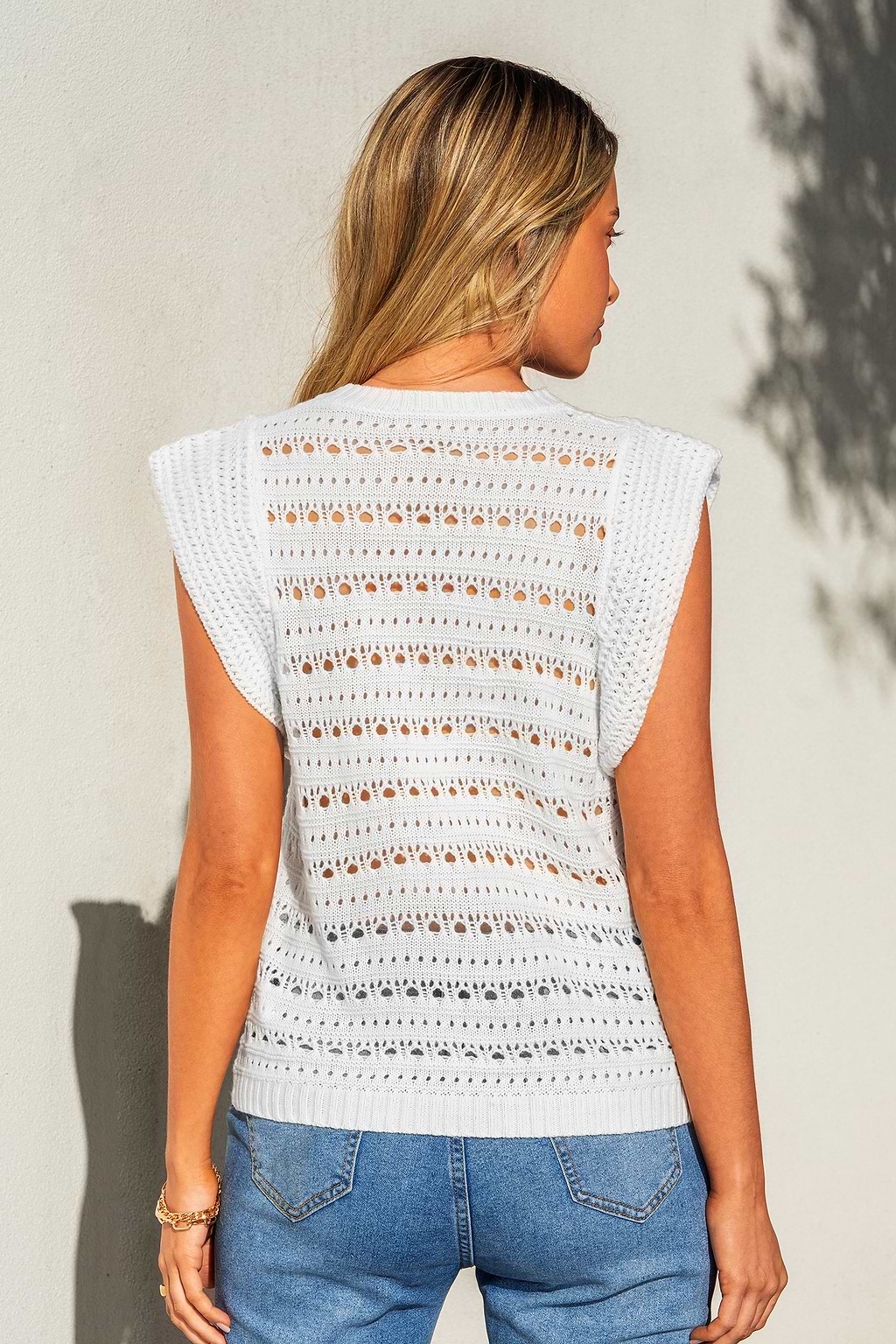 Beige Round Neck Ruffled Sleeve Knit Top