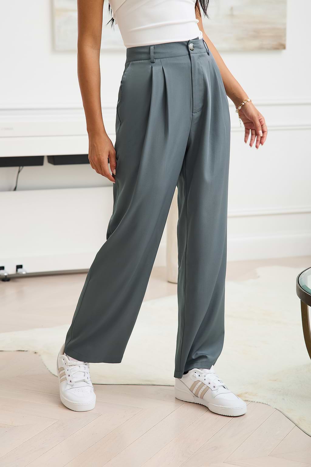 Blue High-Rise Straight Pants
