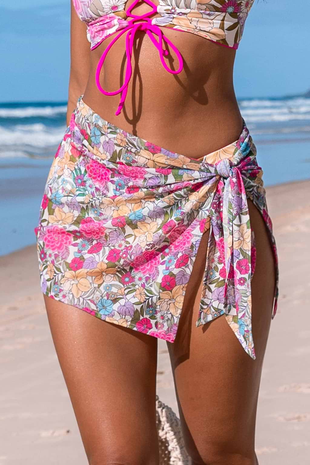 Floral Side Tie Sarong Cover-Up