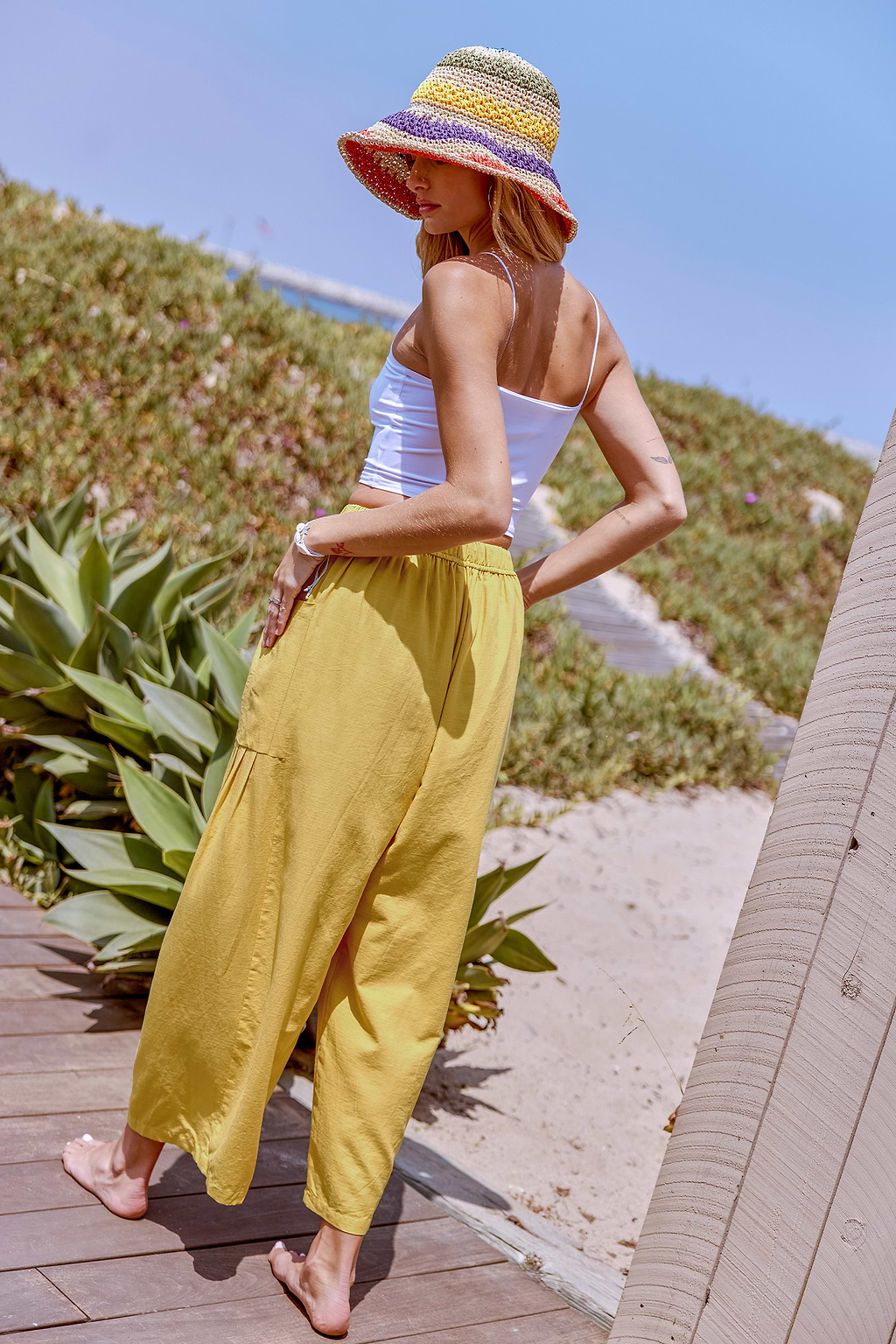 Pantalon à cordon et jambe large jaune