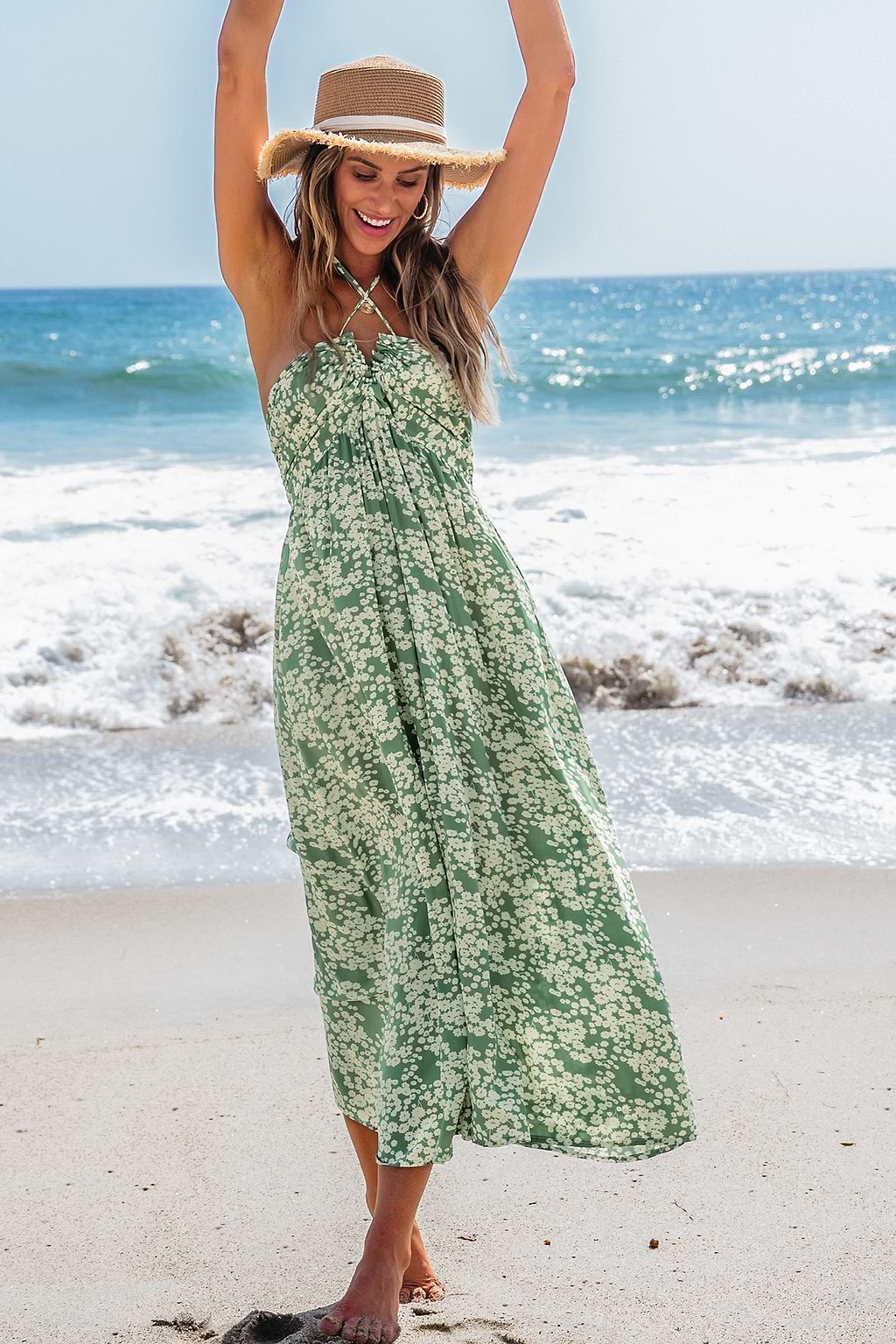Ditsy Floral Halterneck Maxi Dress