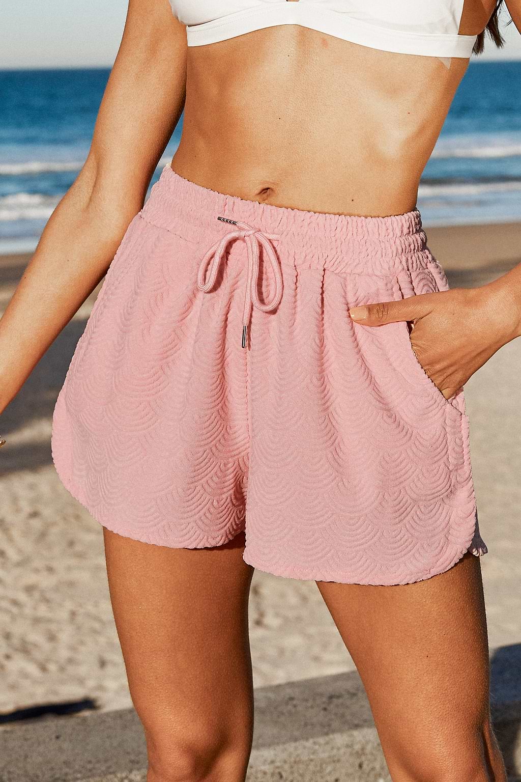 Pink Drawstring Waist Wide Leg Shorts