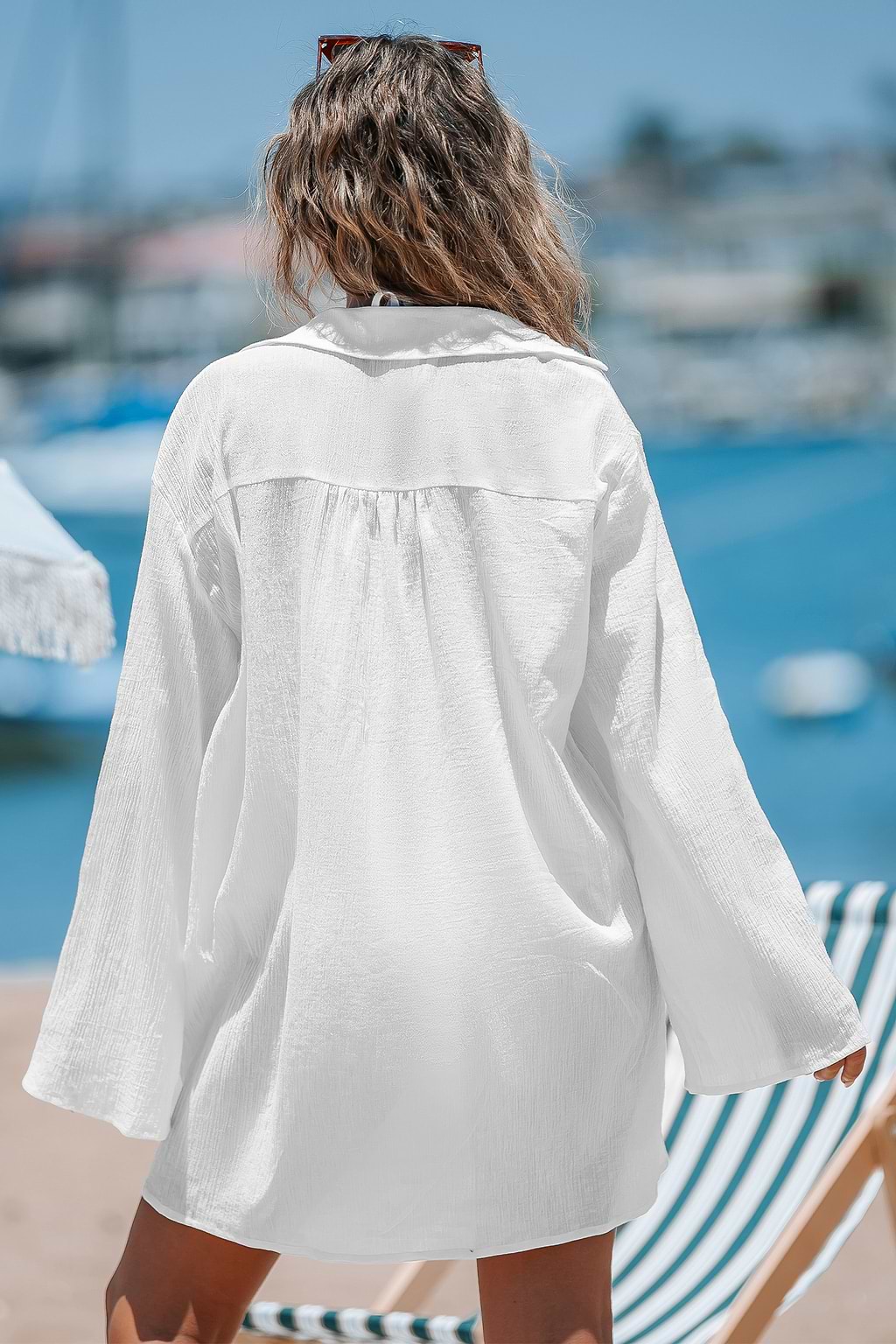 Sheer Tie-Front Long Sleeve Cover-Up Dress