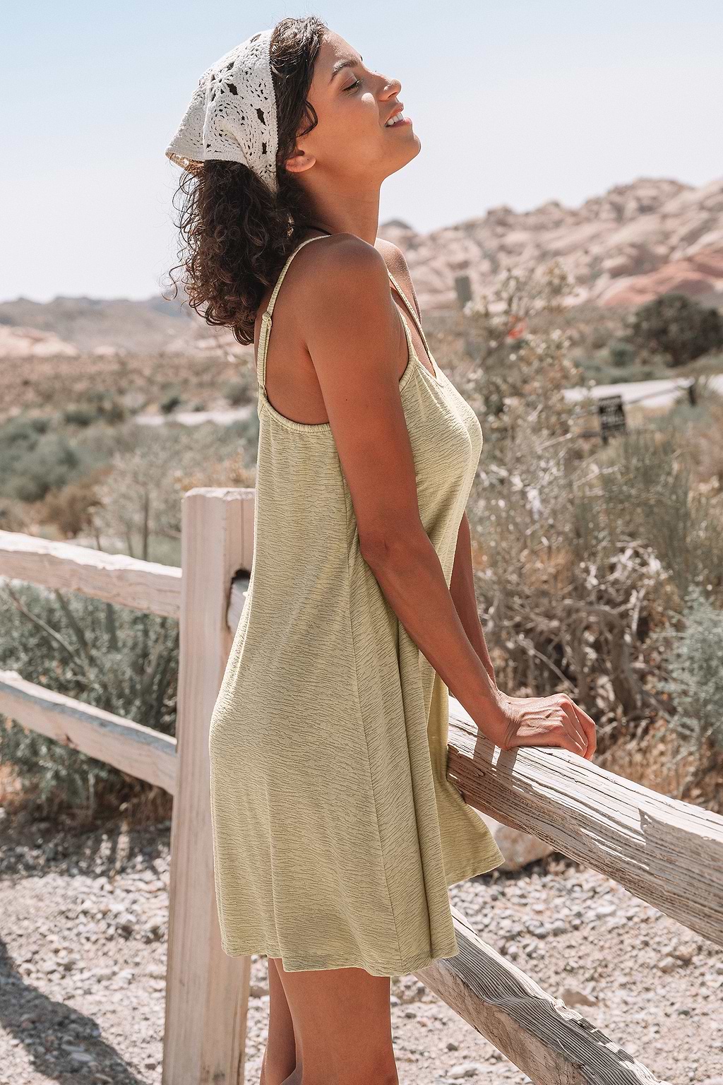 Khaki Sleeveless Square Neck Jersey Mini Dress