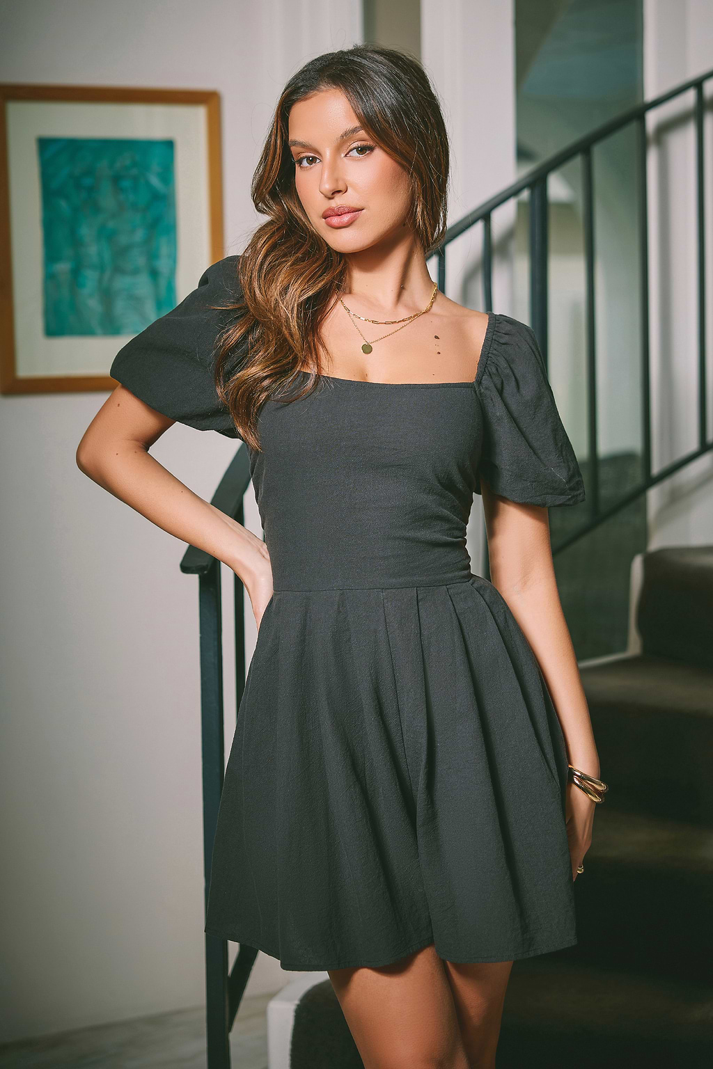 Baumwoll-Strampler mit Puffärmeln und Rüschen