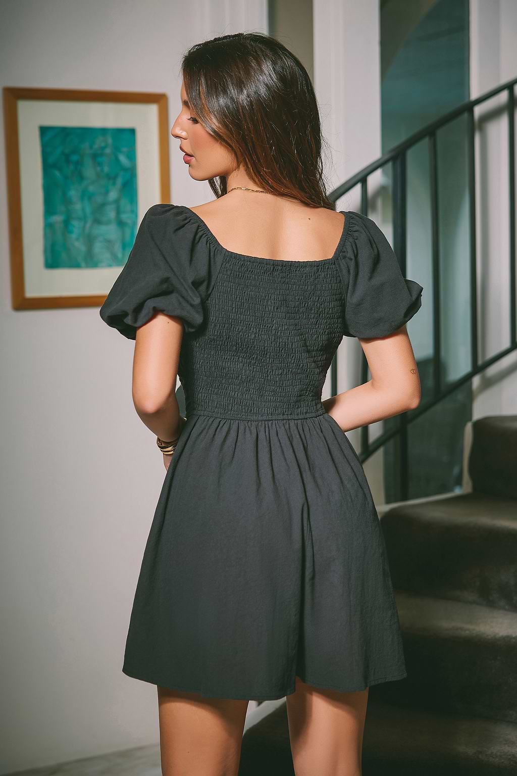 Baumwoll-Strampler mit Puffärmeln und Rüschen