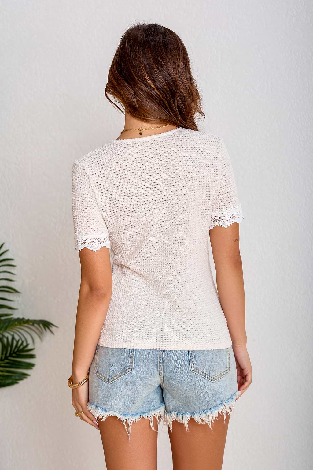 Apricot V-Neck Lace Top