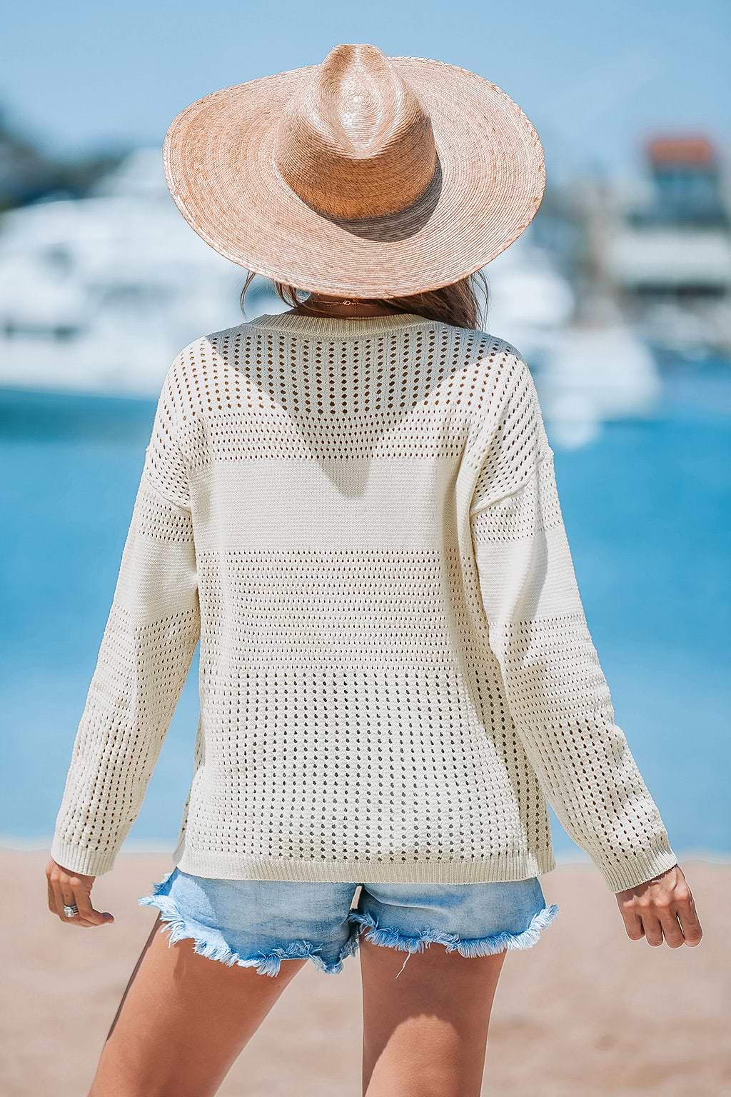 Pull à col rond avec manches longues beige