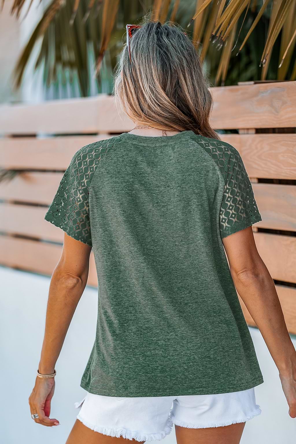 T-shirt avec manches courtes en dentelle vert