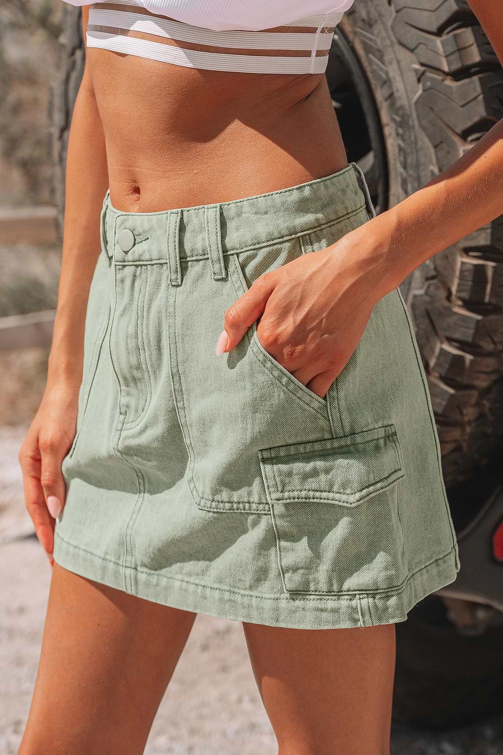 Faded Denim Utility Mini Skirt