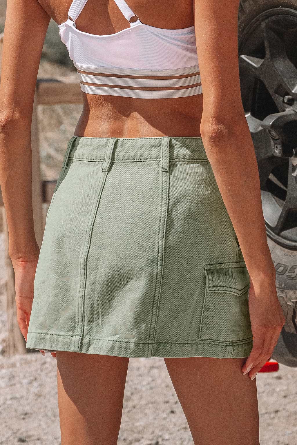 Faded Denim Utility Mini Skirt