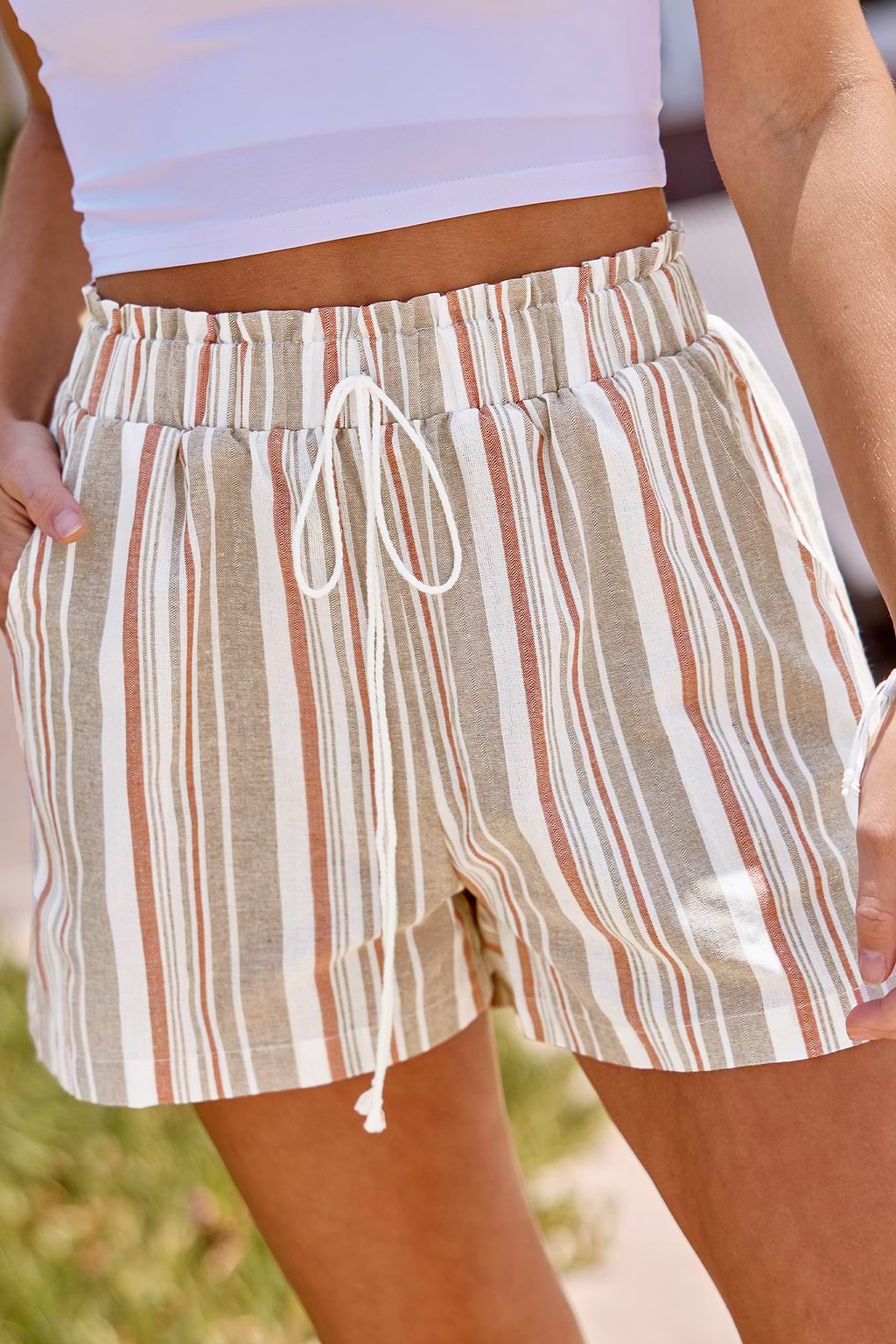 Striped Elastic Waist Straight Leg Shorts