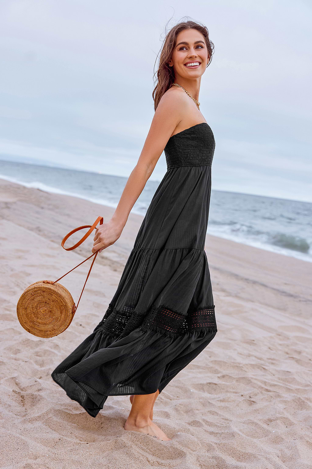 Black Smocked Tube Cover-Up Dress