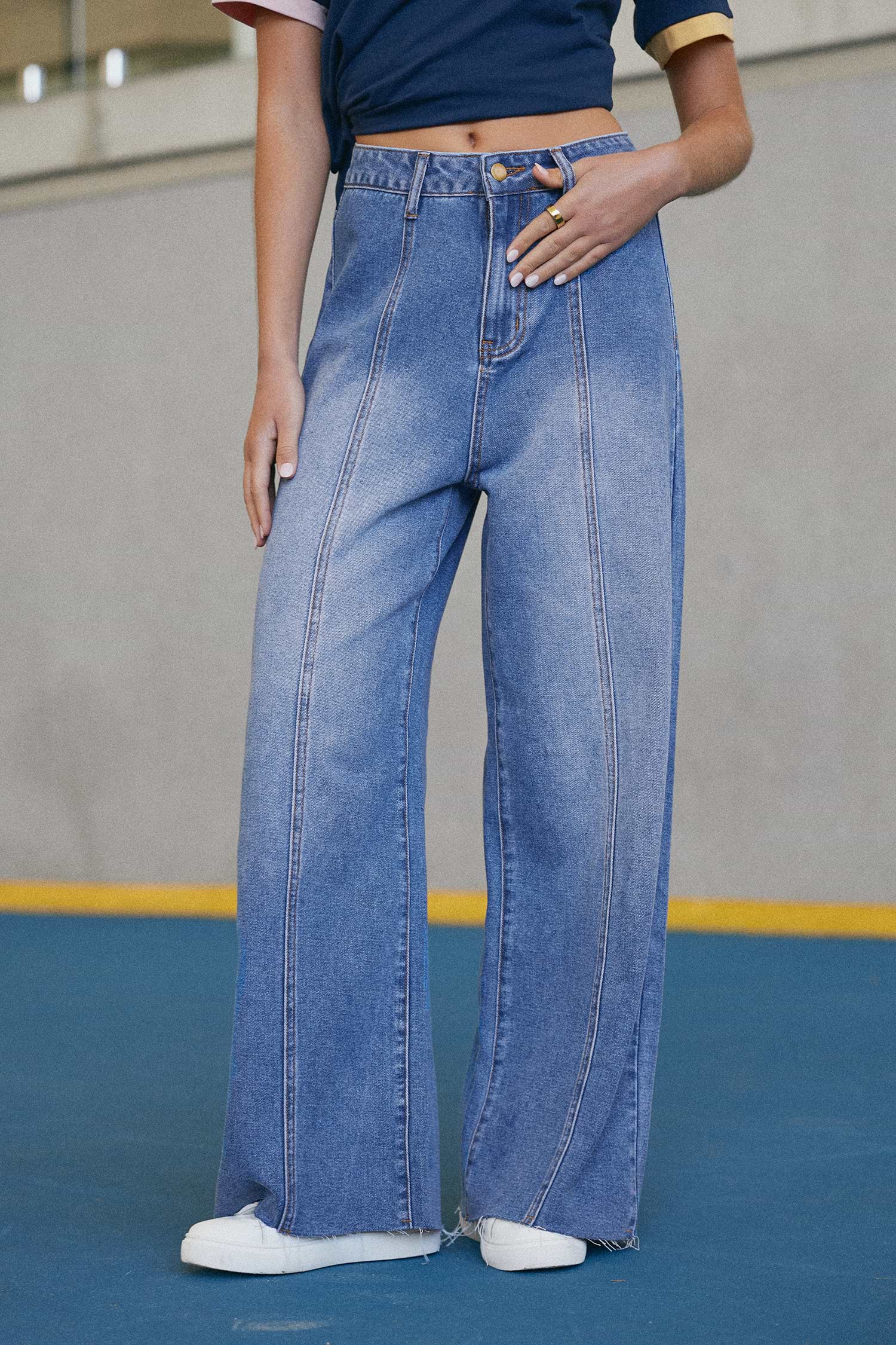 Denim Raw Cut Wide Leg Jeans