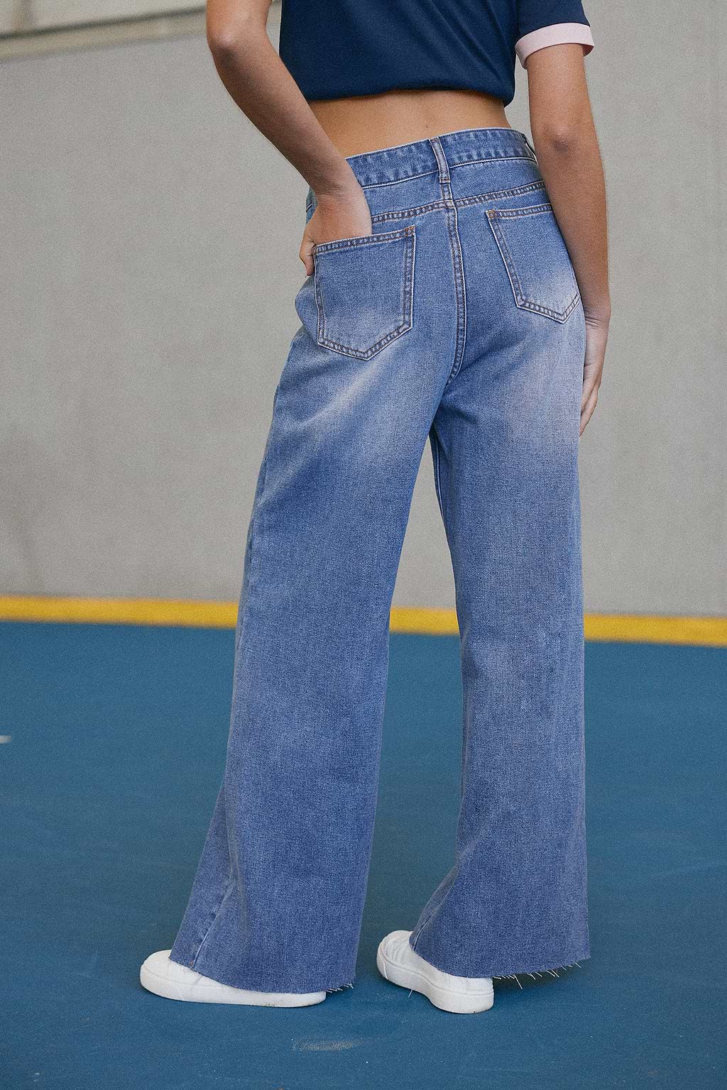 Denim Raw Cut Wide Leg Jeans