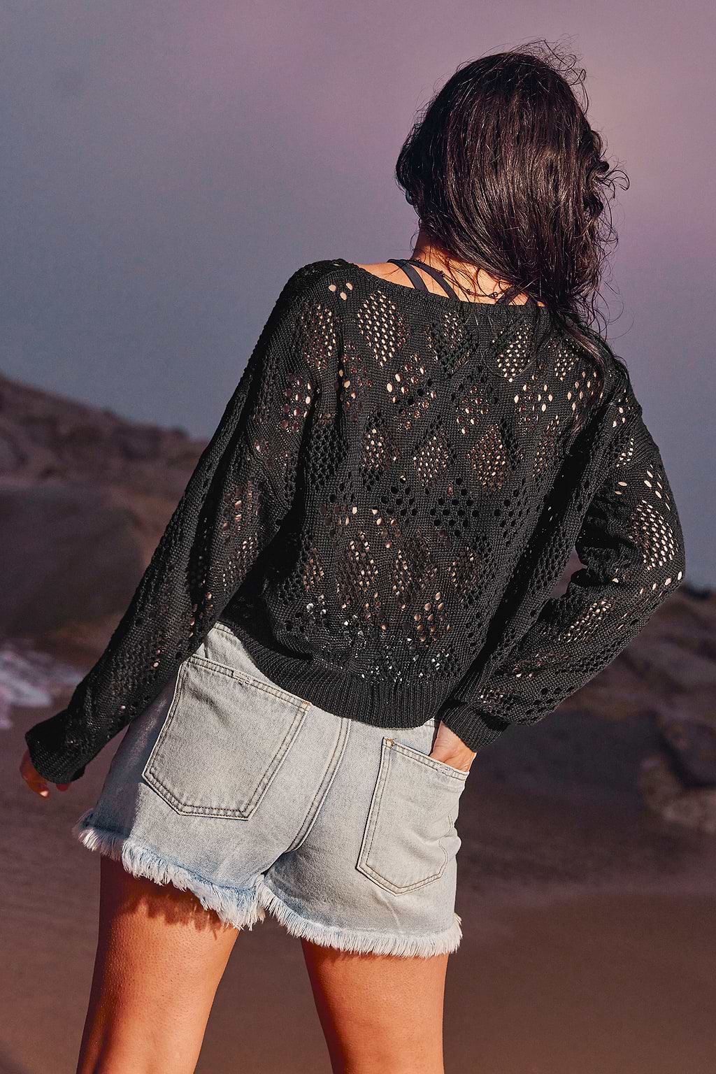 Onyx gehaakte cover-up top met V-hals