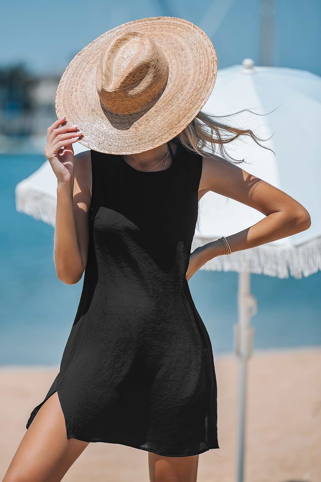 Navy Blue Sleeveless Cover-Up Dress