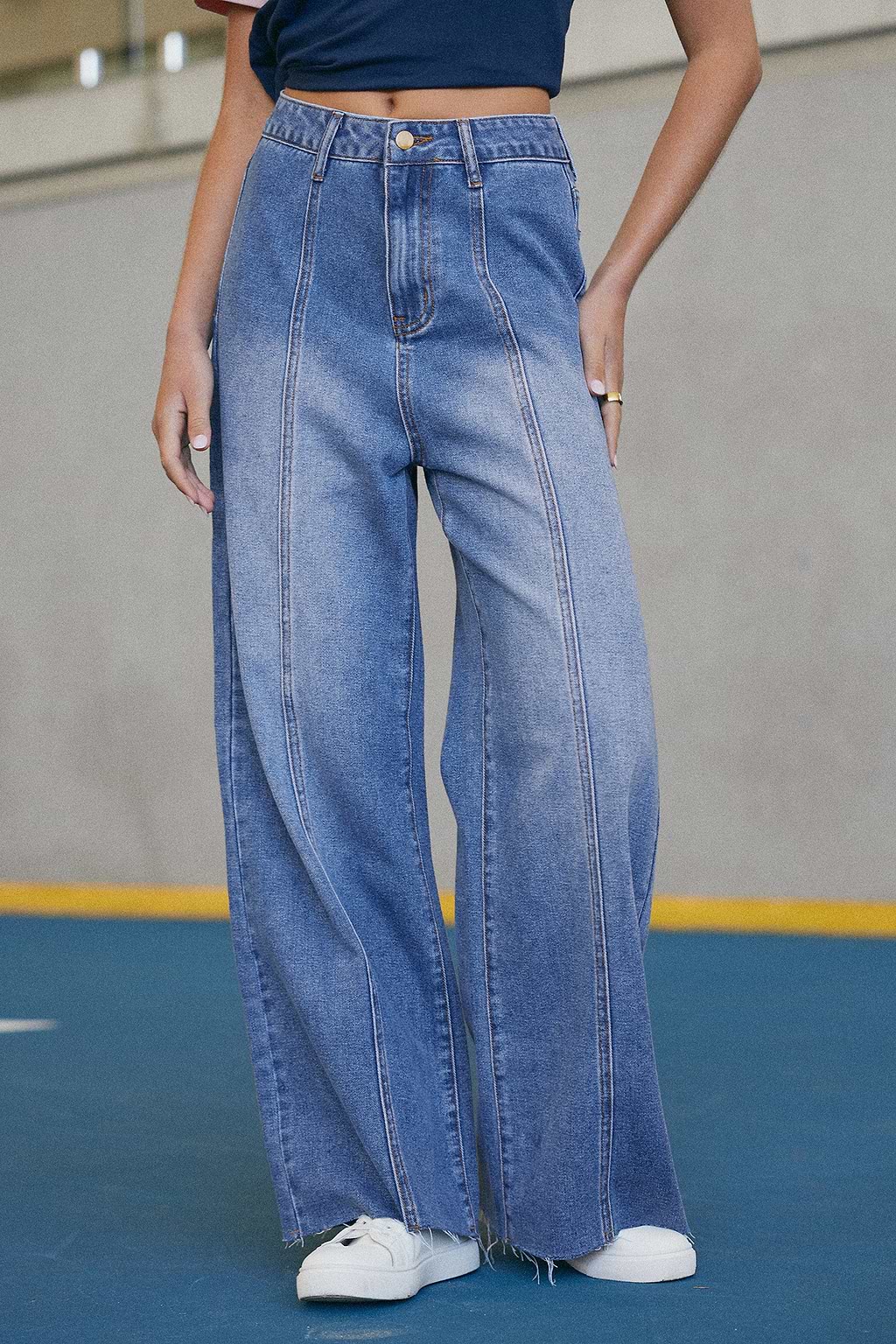 Denim Raw Cut Wide Leg Jeans