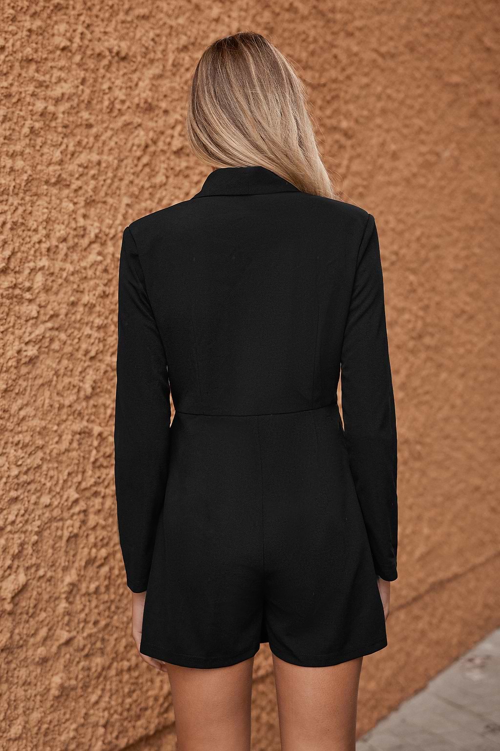 Black V-Neck Long Sleeve Blazer Romper