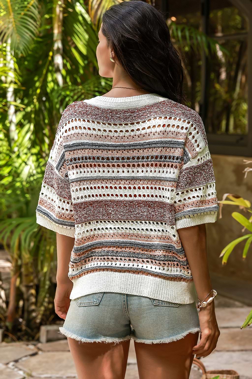 Striped Cutout Cover-Up Top