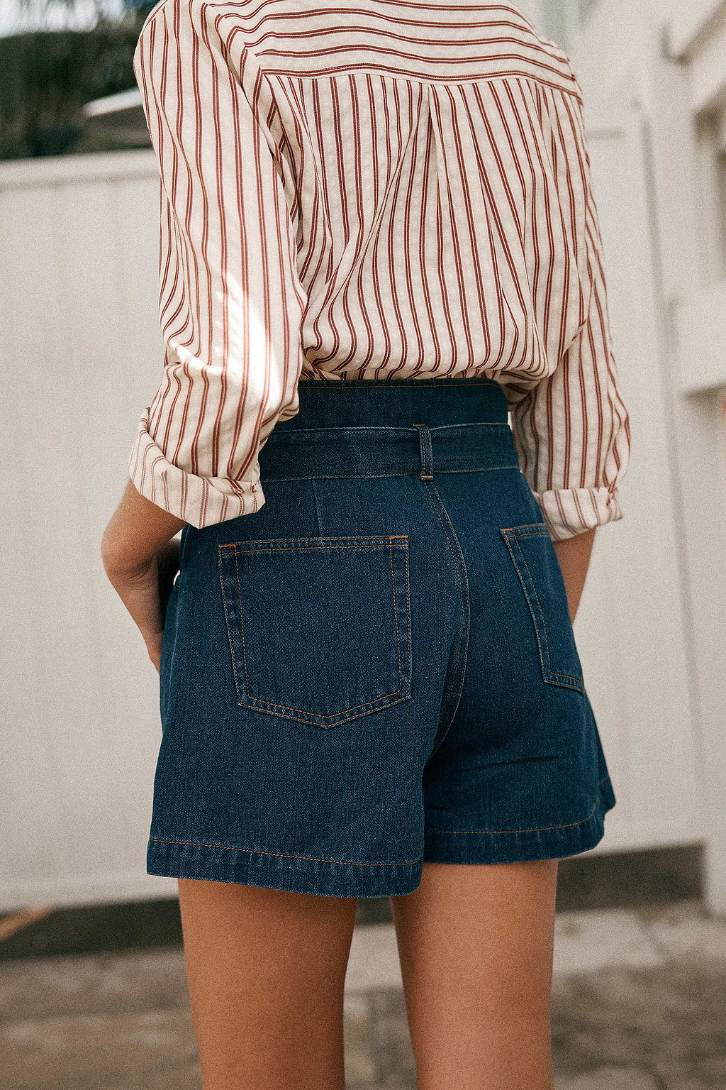 Belted Paperbag Waist Denim Shorts