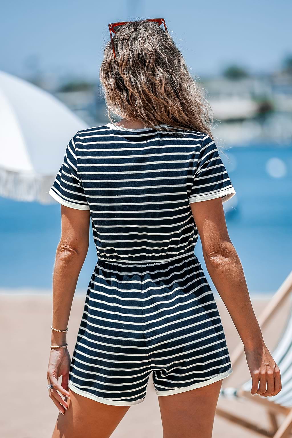 Blue & White Stripe Short Sleeve Straight Leg Nautical Playsuit