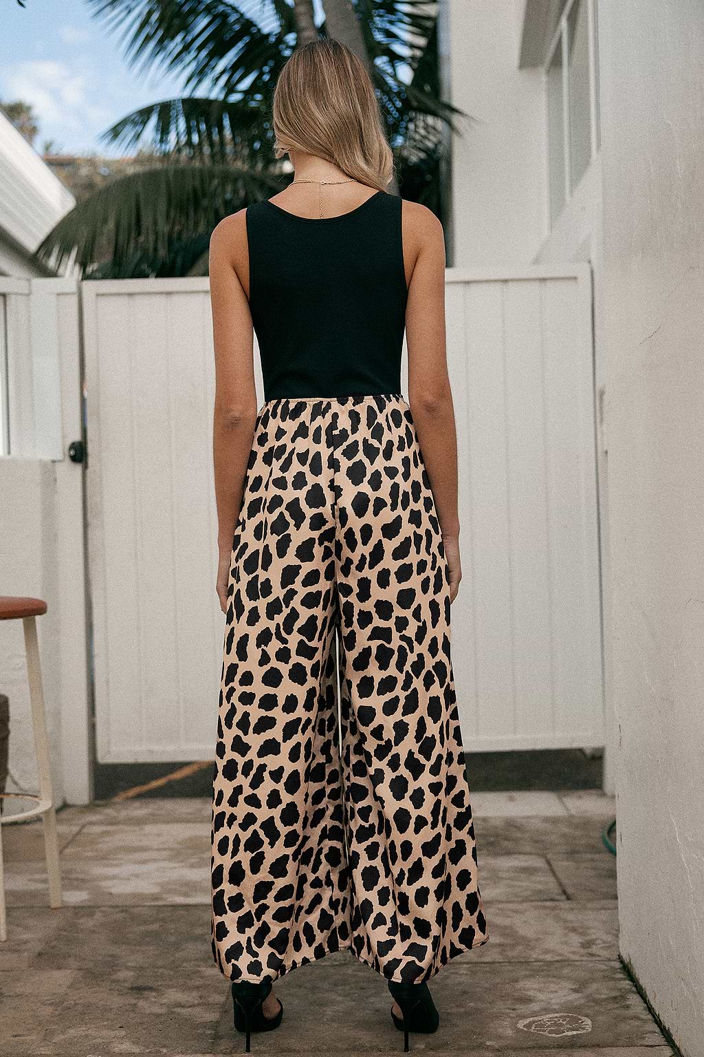 Black Square Neck Tank & Leopard Wide Leg Jumpsuit