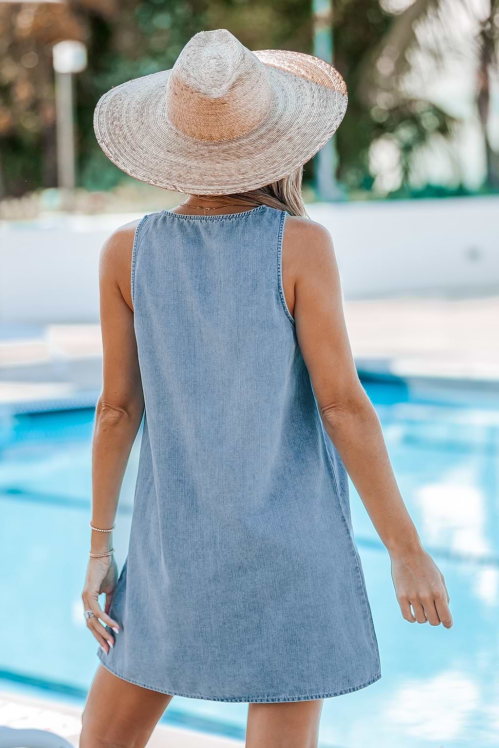 Denim Sleeveless Scoop Neck Mini Dress