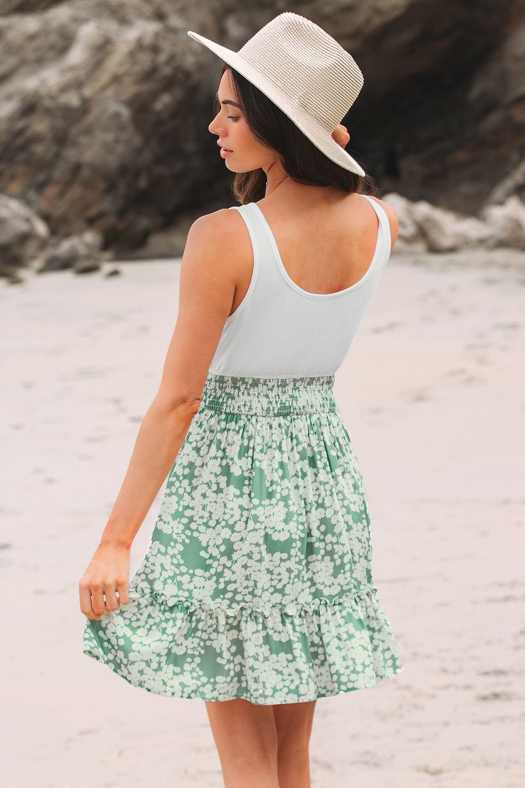 Ditsy Floral Print Tank Combo Dress