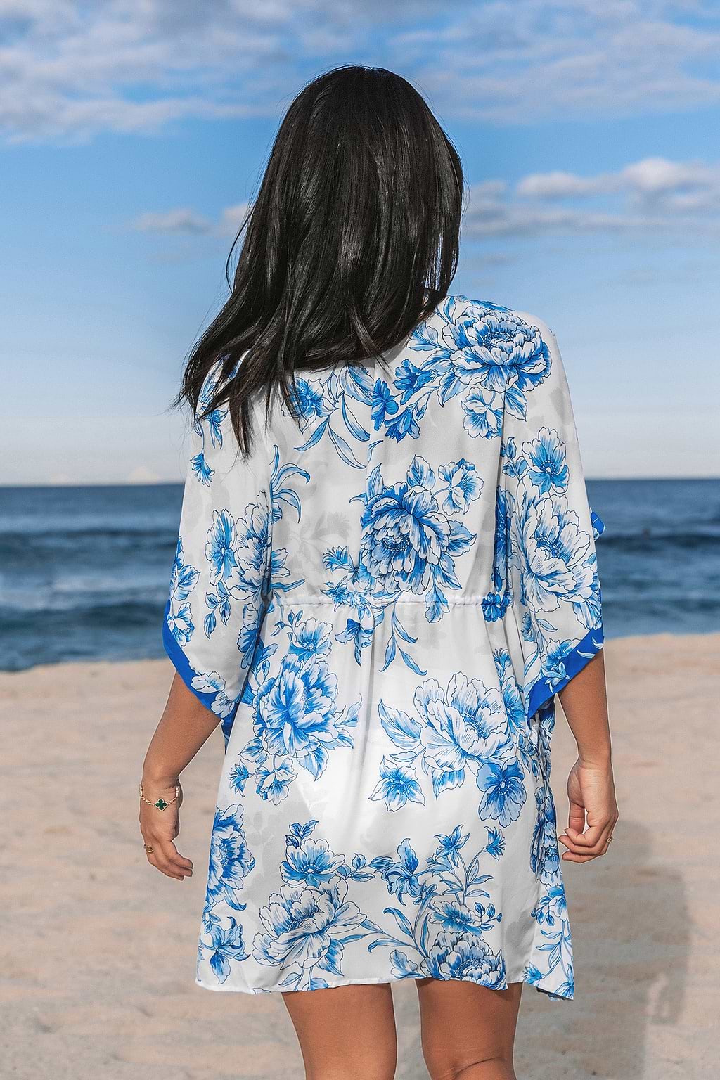 Floral Print Tie Front Kimono