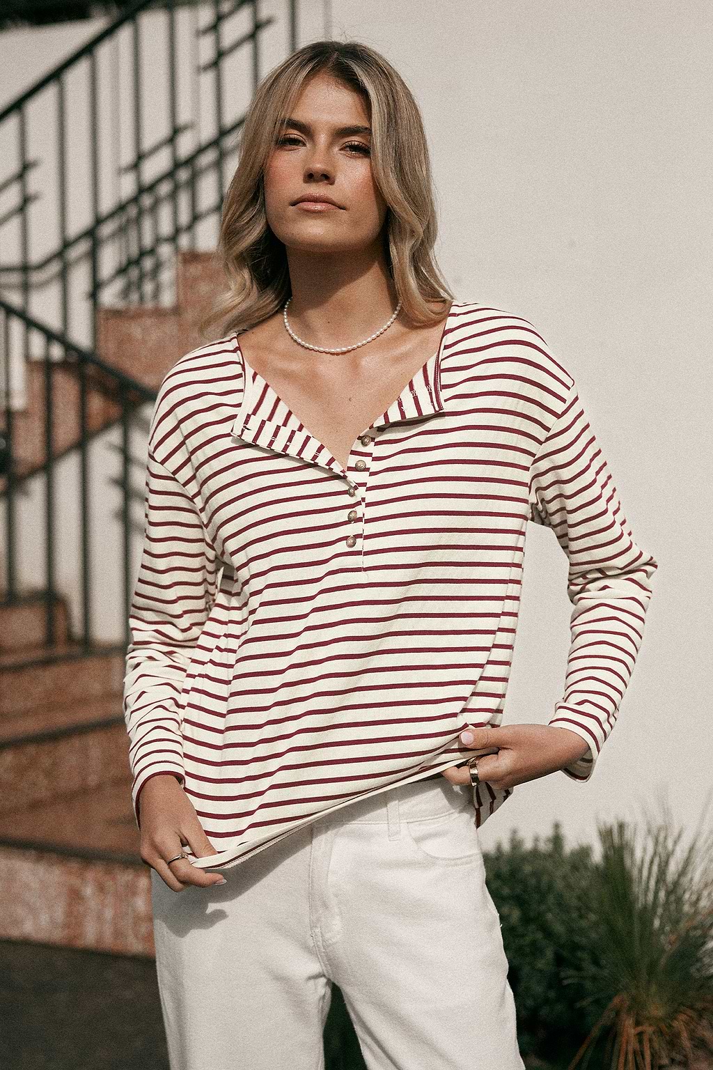 Striped Long Sleeve Jersey Henley
