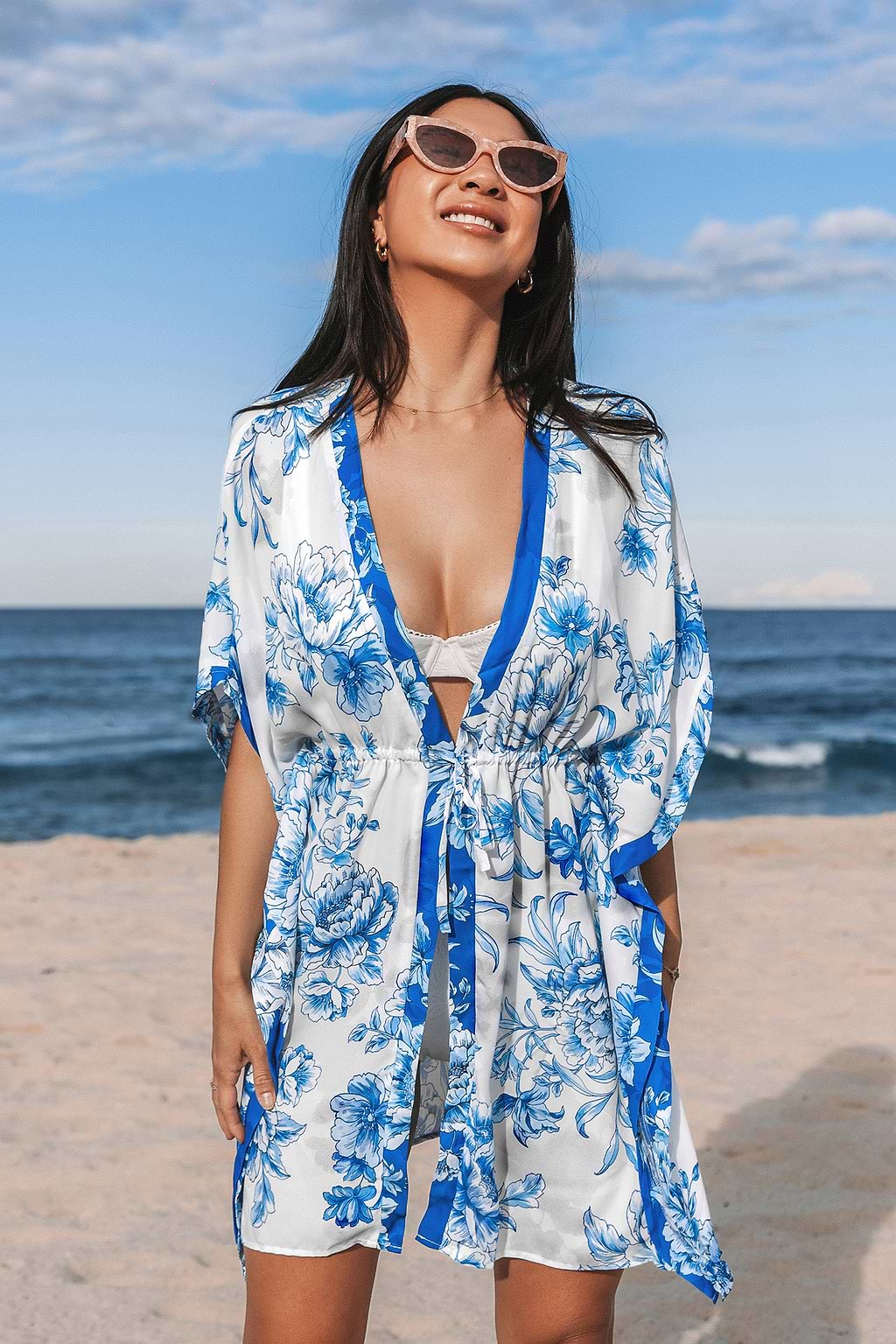 Floral Print Tie Front Kimono