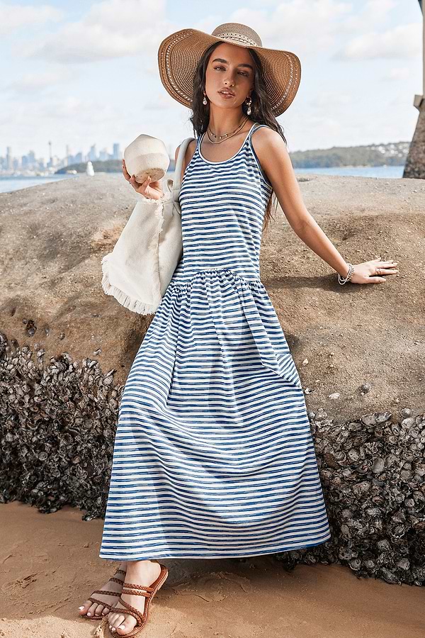 blue drop waist maxi dress MG2601051 BIANCA Drop Waist Maxi DRESS, Powder Blue / S