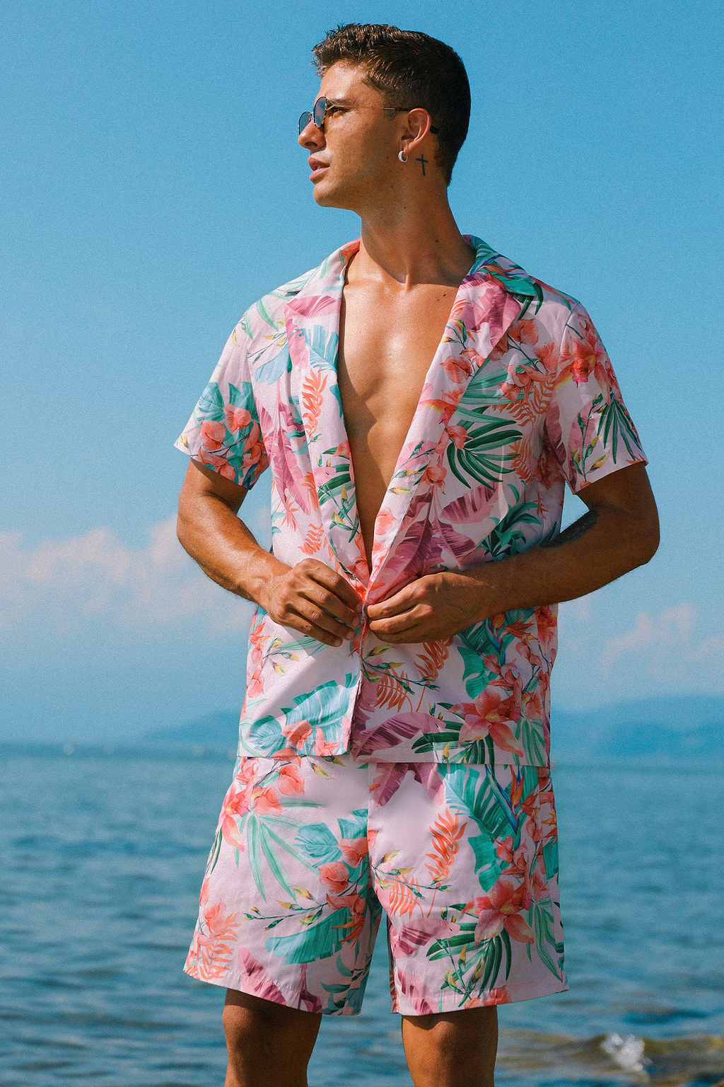 Men's Floral Print Button-Front Shirt