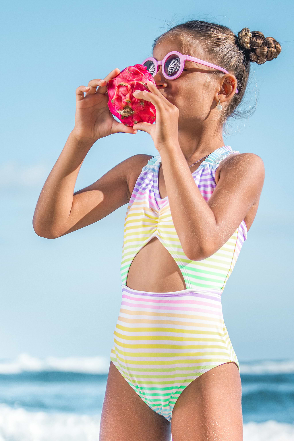 Rainbow Striped Cutout One-Piece