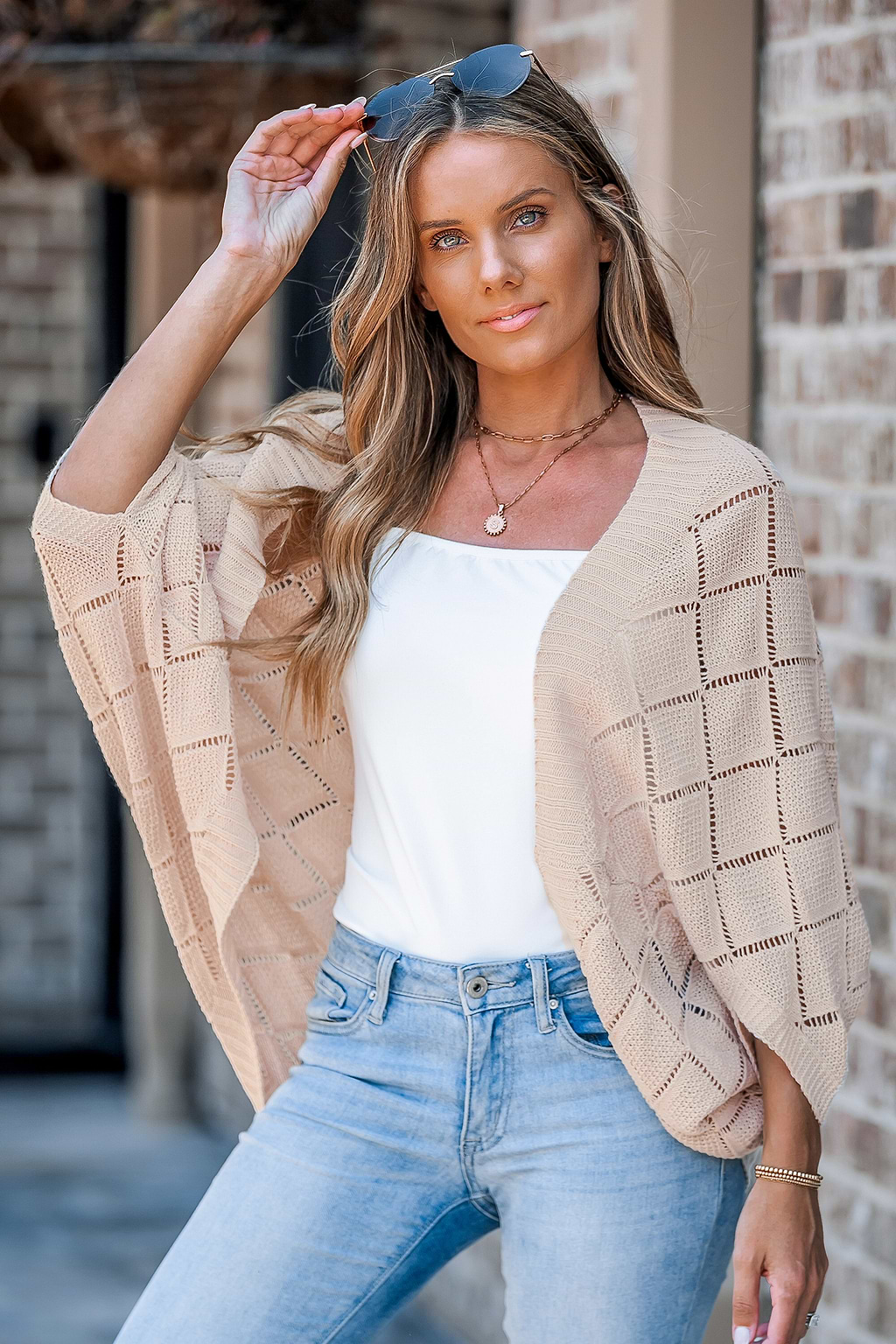 Beige Open Front Dolman Sleeve Cardigan