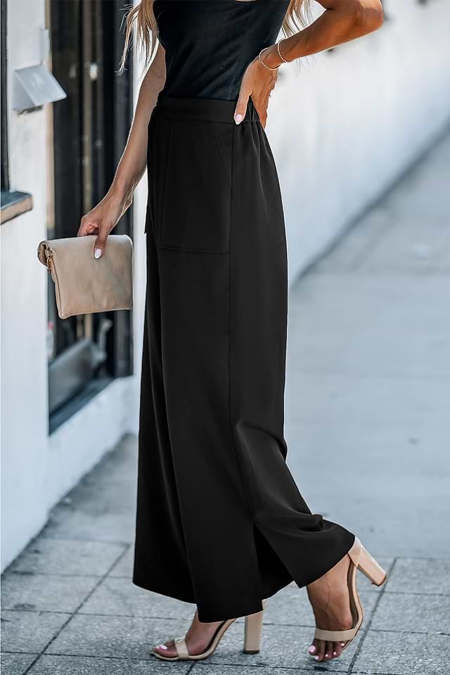 black wide leg dress trousers Marine Layer Lexi Rib Mock Neck Midi Dress main image 1