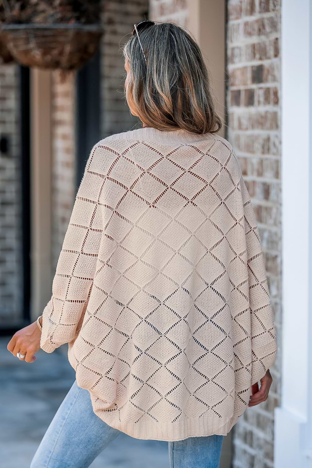 Beige Open Front Dolman Sleeve Cardigan